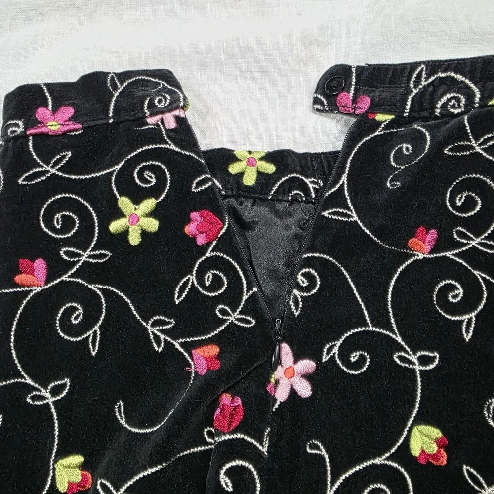 Y2k Children's Place Skirt Girls‎ 6 Vintage Black Velvet Floral Embroidered Bow